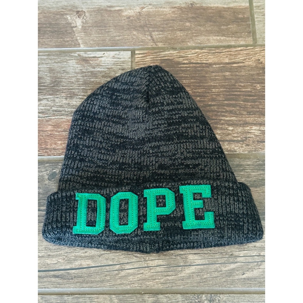 DOPE Embroidered Cuffed Beanie Hat Embroidered Green Winter Hat Neon Lights
